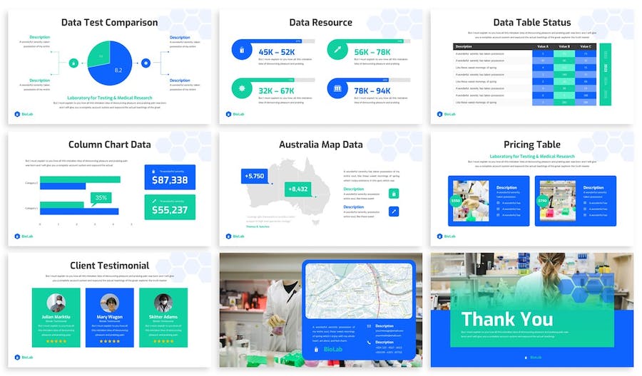 蓝绿色医学医疗医药研究开发主题PPT模板 - 顶尖PPT