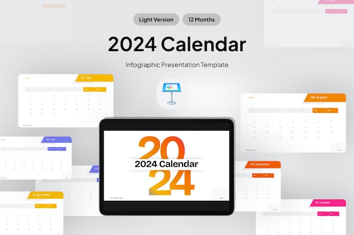 极简迷你风格2024新年日历展示keynote模板 - 顶尖PPT