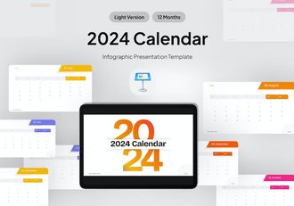 极简迷你风格2024新年日历展示keynote模板 - 顶尖PPT