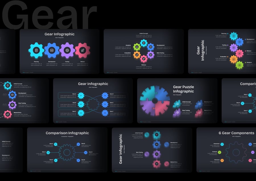 彩色齿轮信息图形keynote模板 - 顶尖PPT