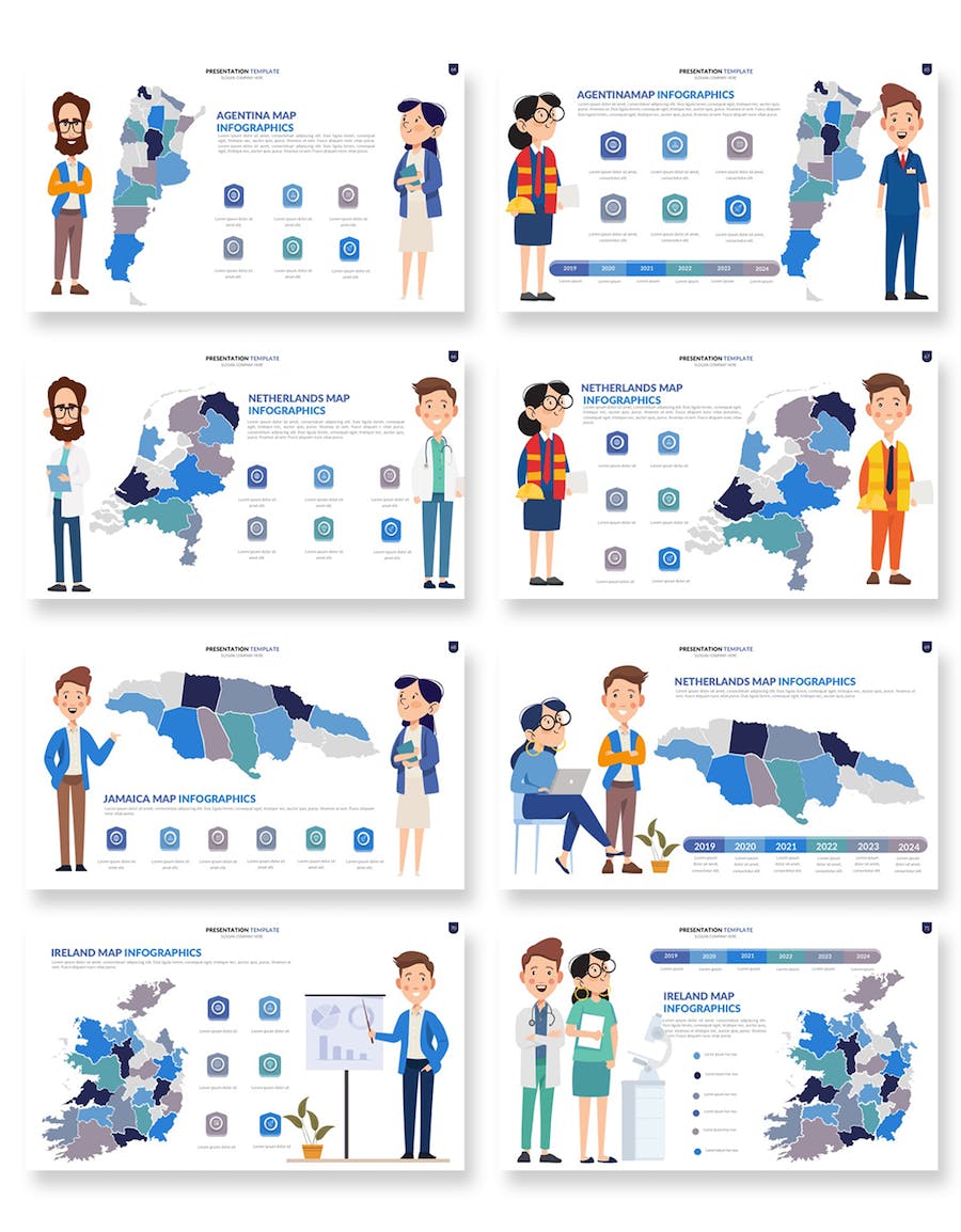 卡通人物插画世界国家地图PPT模板 - 顶尖PPT
