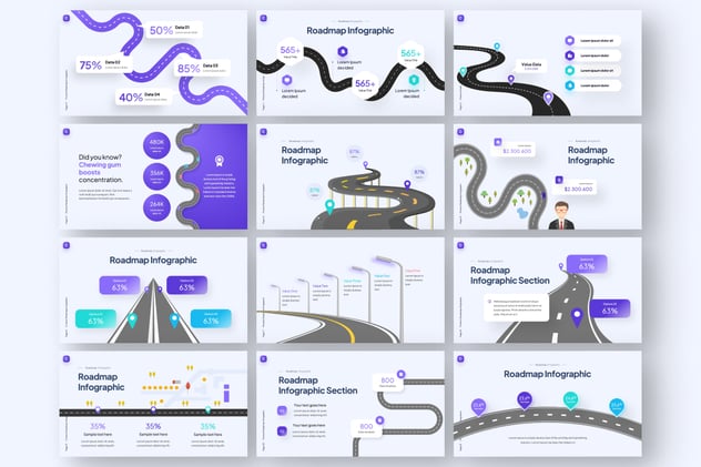 产品发展路线图规划时间轴信息图形Keynote模板 - 顶尖PPT