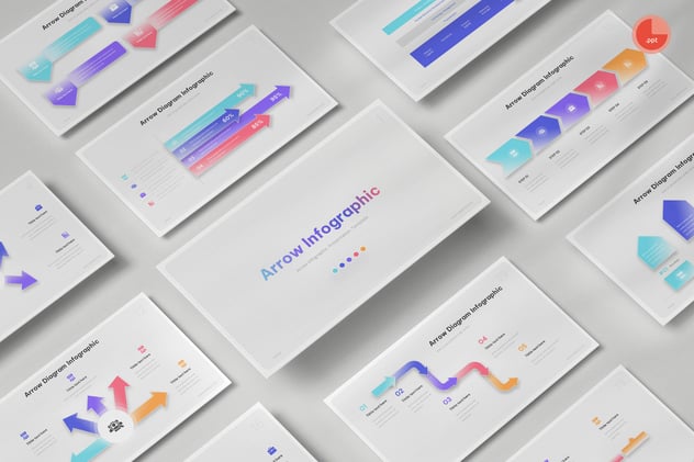 新拟态设计彩色箭头指向PPT模板 - 顶尖PPT
