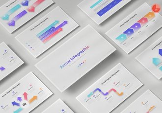 新拟态设计彩色箭头指向PPT模板 - 顶尖PPT