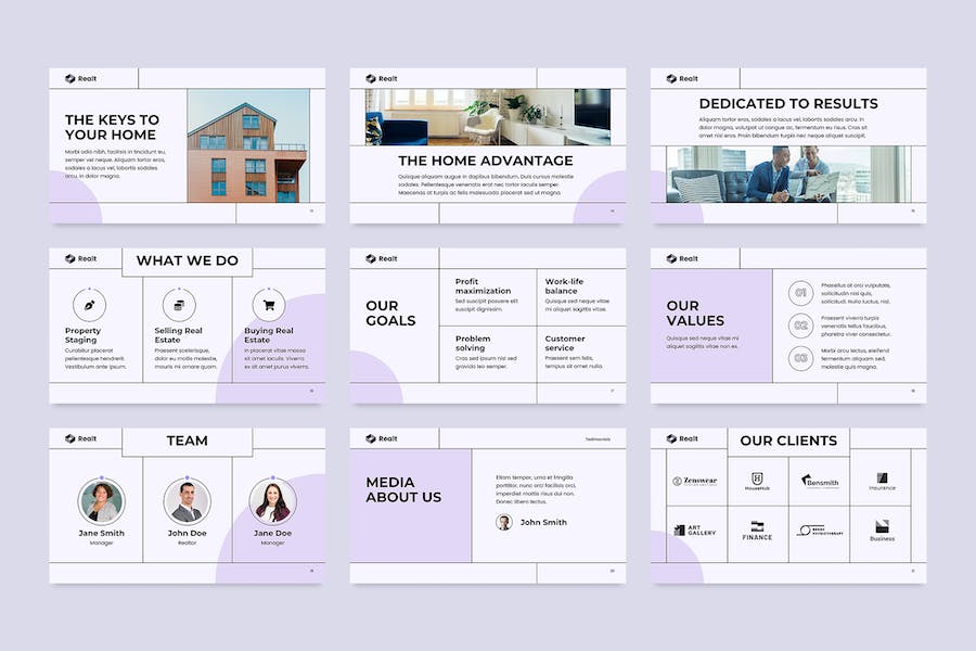 扁平化极简风格房地产装修公司数据分析PPT模板 - 顶尖PPT