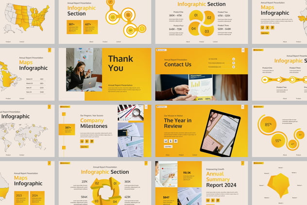 黄色系年度报告欧美风格PPT模板 - 顶尖PPT