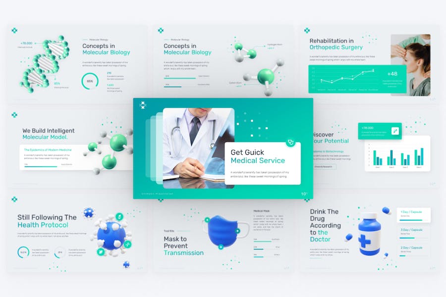医疗医学研究医学团队展示医疗主题PPT模板 - 顶尖PPT