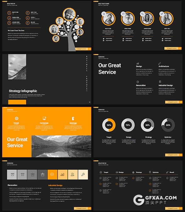 118页扁平化欧美商务风格年终工作汇报ppt模板 多种主题配色 - 顶尖PPT