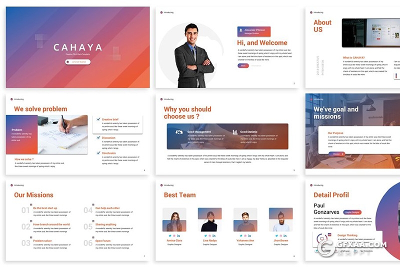 30页渐变风格国外商务高逼格PPT模板 3种配色2种尺寸 - 顶尖PPT