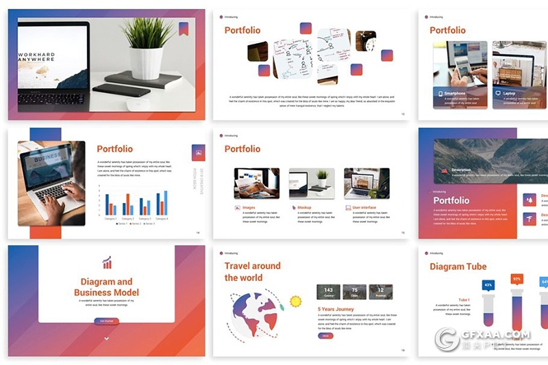 30页渐变风格国外商务高逼格PPT模板 3种配色2种尺寸 - 顶尖PPT