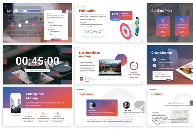 30页渐变风格国外商务高逼格PPT模板 3种配色2种尺寸 - 顶尖PPT