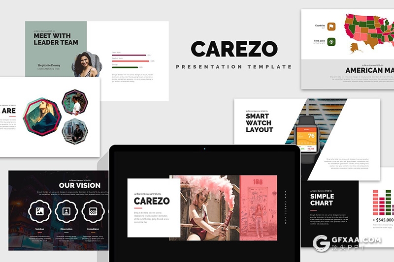 62页彩色摄影图片展示扁平化商务通用PPT模板 - 顶尖PPT