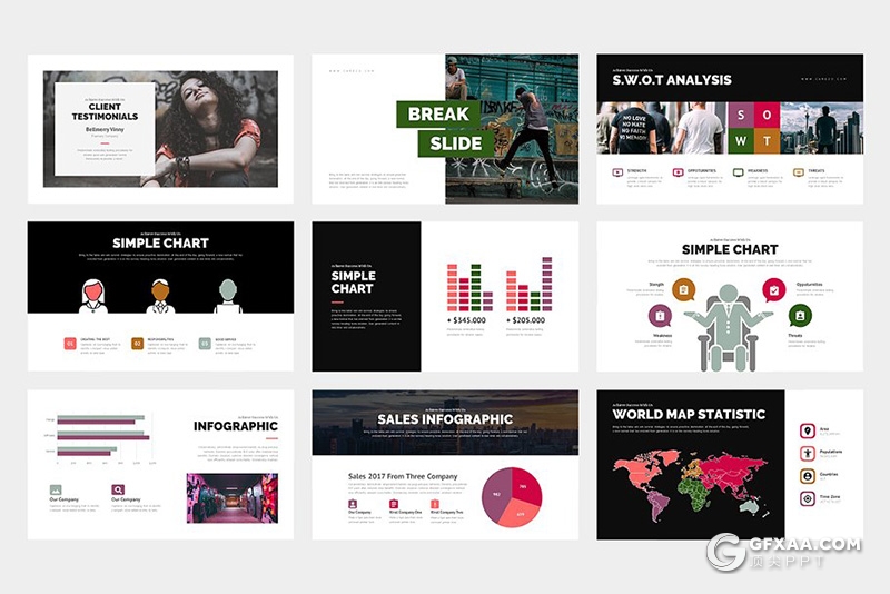 62页彩色摄影图片展示扁平化商务通用PPT模板 - 顶尖PPT