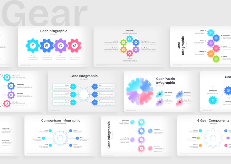彩色齿轮信息图形keynote模板 - 顶尖PPT