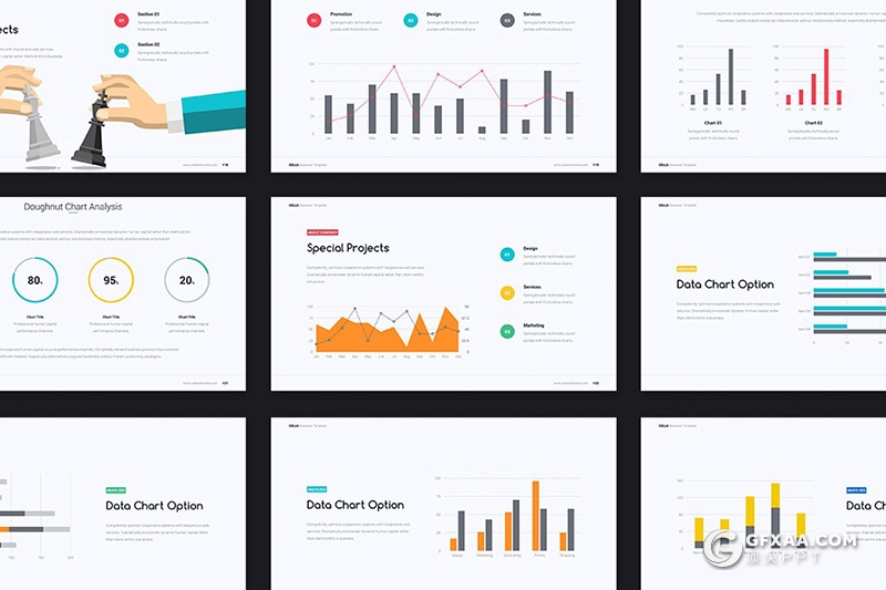 128页彩色商务图形设计keynote年终工作汇报keynote模板 - 顶尖PPT