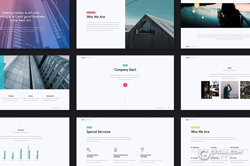128页彩色商务图形设计keynote年终工作汇报keynote模板 - 顶尖PPT