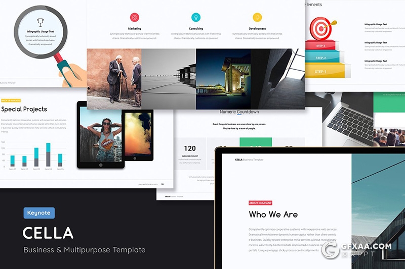 128页彩色商务图形设计keynote年终工作汇报keynote模板 - 顶尖PPT