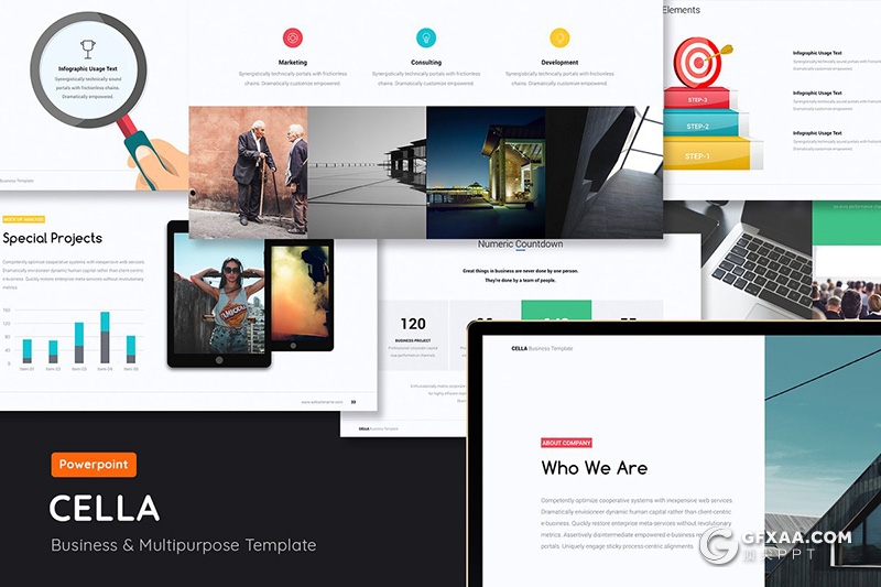 128页彩色商务图形设计ppt年终工作汇报PPT模板 - 顶尖PPT