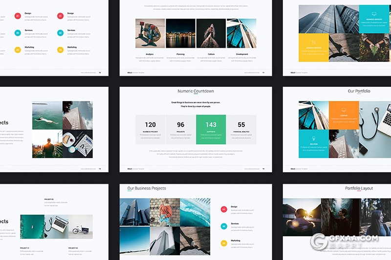 128页彩色商务图形设计keynote年终工作汇报keynote模板 - 顶尖PPT