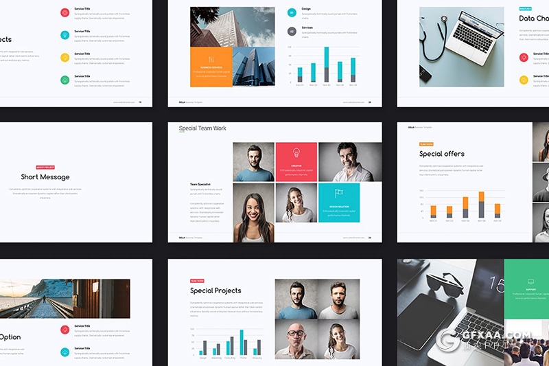 128页彩色商务图形设计keynote年终工作汇报keynote模板 - 顶尖PPT