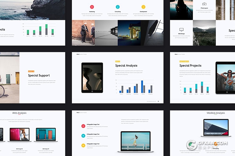 128页彩色商务图形设计keynote年终工作汇报keynote模板 - 顶尖PPT