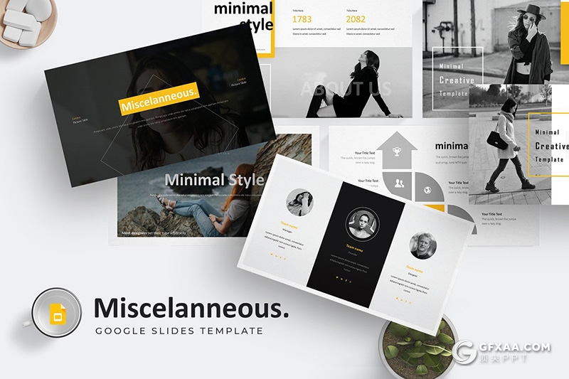 30页时尚模特摄影展示数据分析Google slides模板 5种主题配色 - 顶尖PPT