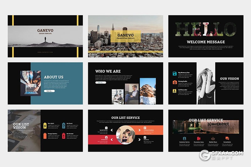 62页黑白两种底色扁平化商务通用PPT模板 - 顶尖PPT