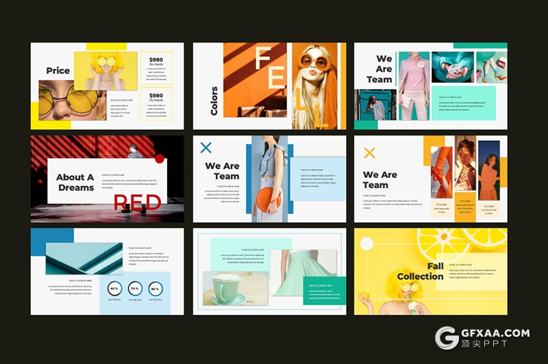 57页色彩艺术模特写真展示PPT模板 - 顶尖PPT