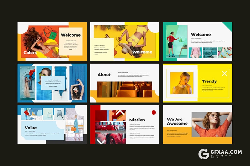 57页色彩艺术模特写真展示PPT模板 - 顶尖PPT