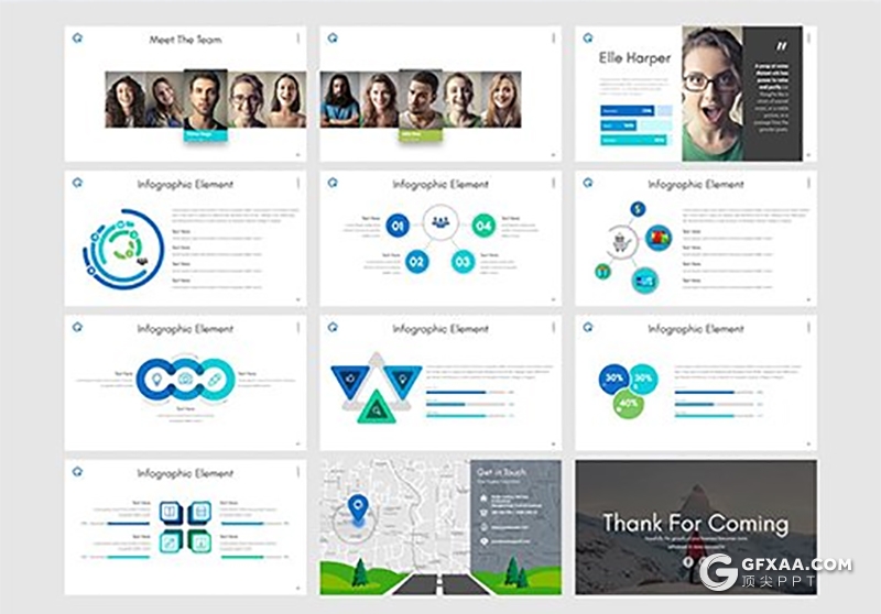 32页扁平化商务工作汇报Google slides模板 5种配色2种尺寸 - 顶尖PPT
