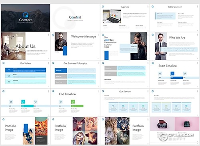 32页扁平化商务工作汇报Google slides模板 5种配色2种尺寸 - 顶尖PPT