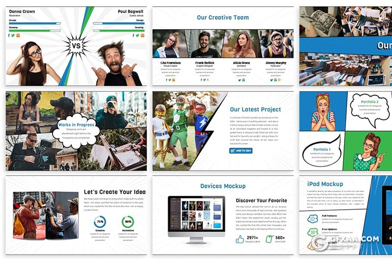 30页卡通漫画风格PPT模板 6种配色2种尺寸规格 - 顶尖PPT
