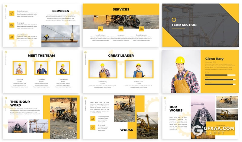 30页3种配色机械工程企业介绍工作汇报Google slides模板 2种尺寸规格 - 顶尖PPT