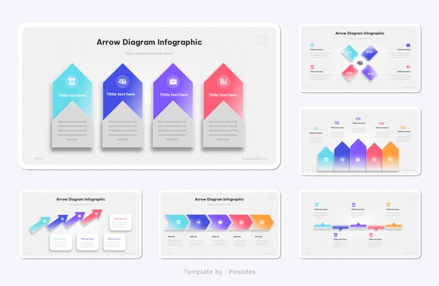 新拟态设计彩色箭头指向PPT模板 - 顶尖PPT