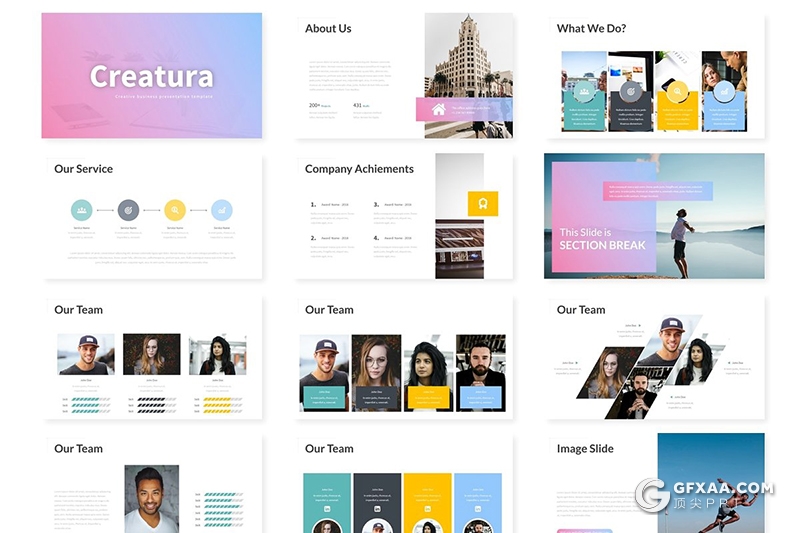 30页色彩公司团队介绍工作汇报ppt模板 5种配色 - 顶尖PPT