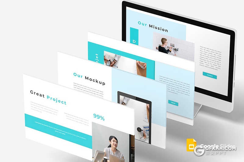 30页扁平化商务风格年终工作汇报Google slides模板 5种主题配色 - 顶尖PPT