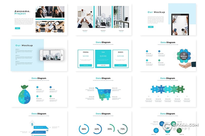 30页扁平化商务风格年终工作汇报keynote模板 5种主题配色 - 顶尖PPT