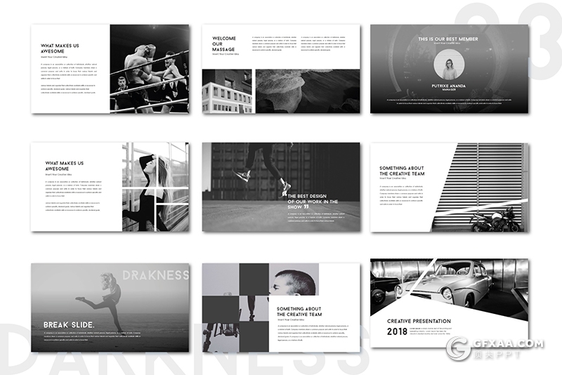 44页黑白风格国外商务工作汇报ppt模板 - 顶尖PPT