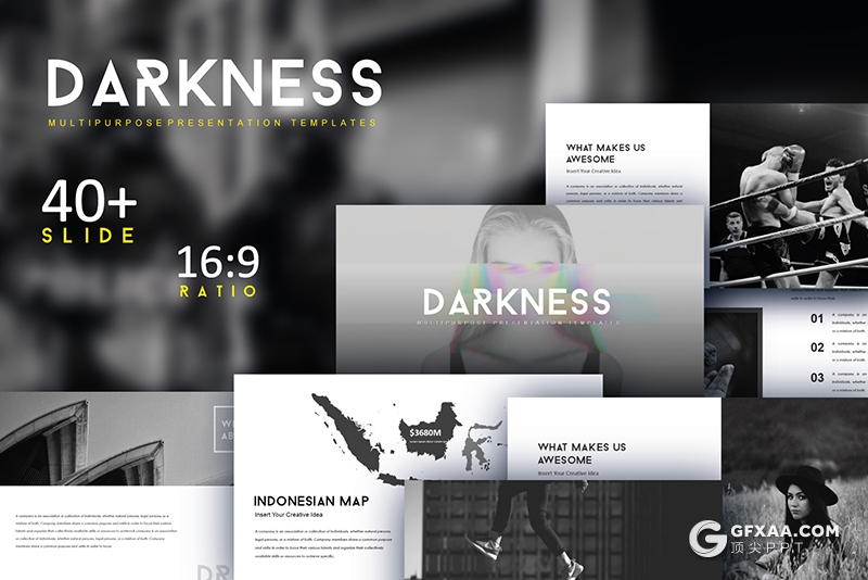 44页黑白风格国外商务工作汇报ppt模板 - 顶尖PPT