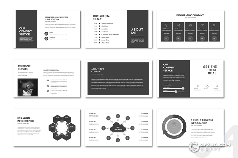 44页黑白风格国外商务工作汇报ppt模板 - 顶尖PPT