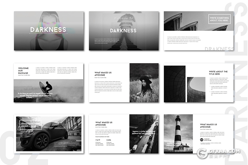 44页黑白风格国外商务工作汇报ppt模板 - 顶尖PPT