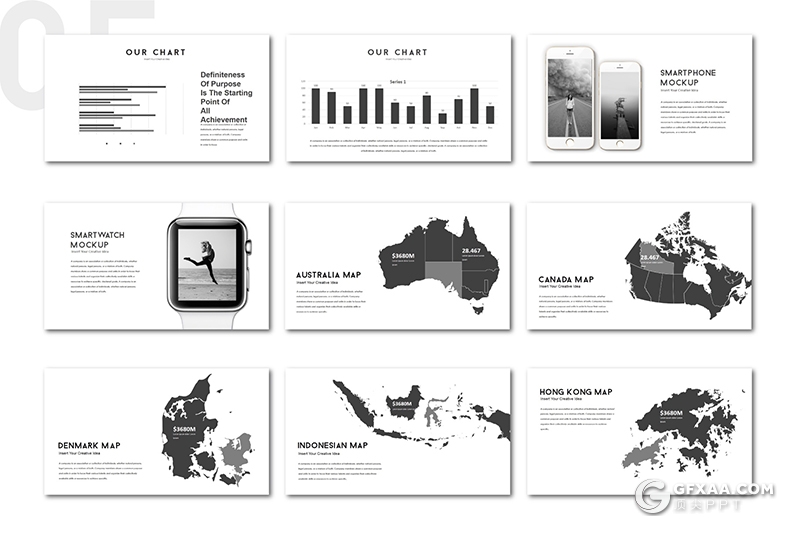 44页黑白风格国外商务工作汇报ppt模板 - 顶尖PPT