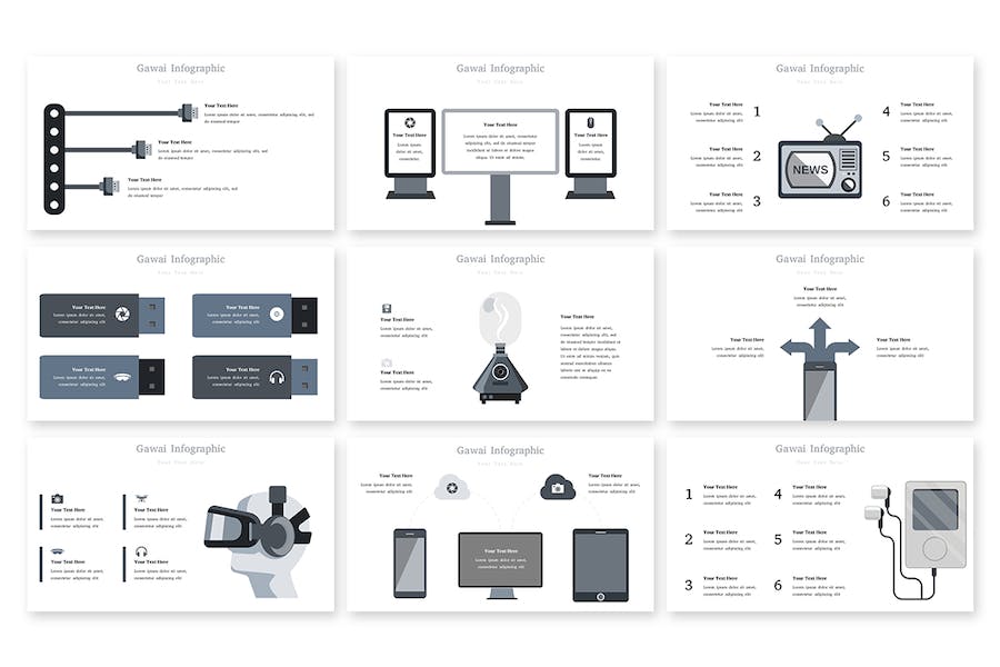 科技电子产品信息图形PowerPoint模板 - 顶尖PPT