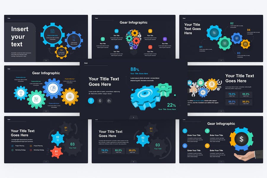 多色彩齿轮信息图表keynote模板 - 顶尖PPT