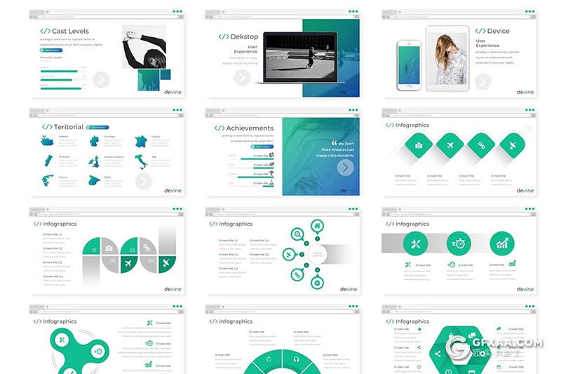 30页创意浏览器风格商务通用PPT模板 5种主题配色 - 顶尖PPT