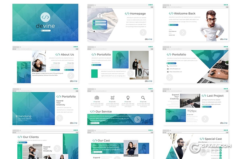 30页创意浏览器风格商务通用PPT模板 5种主题配色 - 顶尖PPT