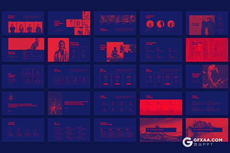 133页红紫商务图形工作汇报PPT模板 22个XML配色文件 附PS动作图片颜色转换 - 顶尖PPT