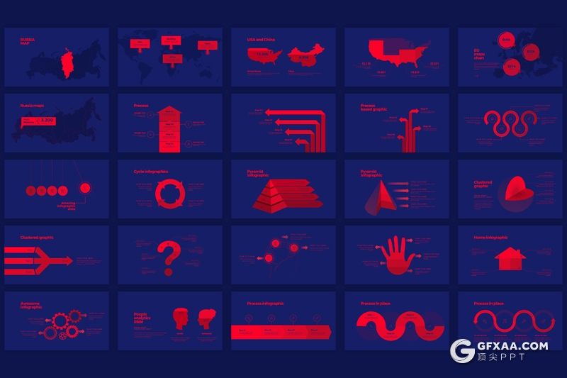 133页红紫商务图形工作汇报PPT模板 22个XML配色文件 附PS动作图片颜色转换 - 顶尖PPT