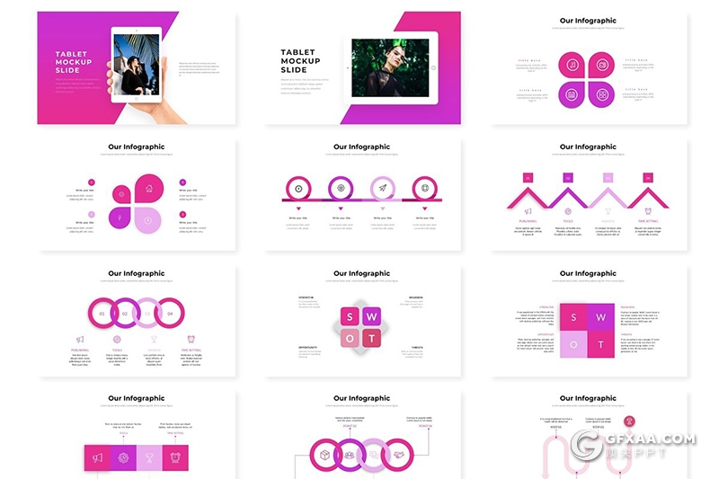 30页扁平化商务图形工作汇报ppt模板 5种主题配色 - 顶尖PPT