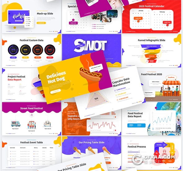 81页最美创意图形PPT模板美食餐饮ppt  11种配色2种尺寸94个XML配色文件 - 顶尖PPT